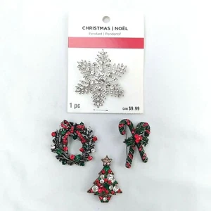 Lote de 4 Broches Prendedor Corona Bastón de Caramelo Árbol Copo de Nieve Tema Navidad - Imagen 1 de 8