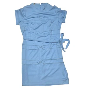 Vestido vintage para mujer azul claro con cinturón moda retro años 70 poliéster - Imagen 1 de 19