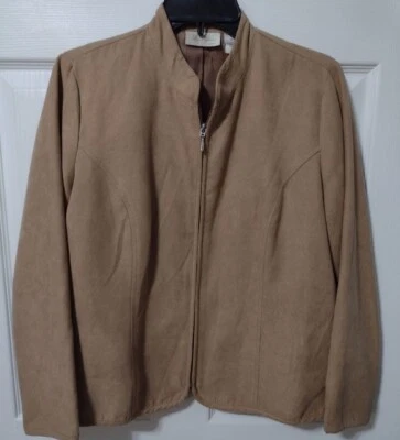 STUDIO WORKS Women's 10P Tan Faux Suede Full Zip Jacket, Lined, EUC - Изображение 1 из 4