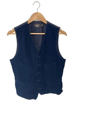 RRL RALPH LAUREN CORDUROY GILET VEST MEN COLOR NAVY MATERIAL COTTON SIZE S USED - Image 1 of 4