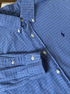 Polo Ralph Lauren Shirt Men's Medium Blue Plaid Classic Fit Long Sleeve Pony - Picture 1 of 8