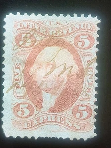 US Revenue Stamp R25c 5c Express First Issue 1962-1871 RR  Hand Cancelled - Picture 1 of 1