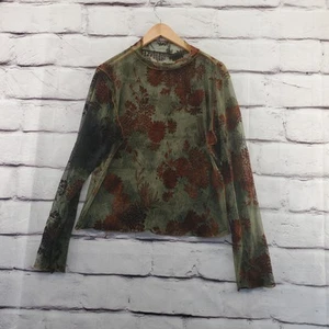 DISTURBIA Top Womens US 16 Semi-Sheer Floral Velvet Burnout Green Orange - Picture 1 of 11