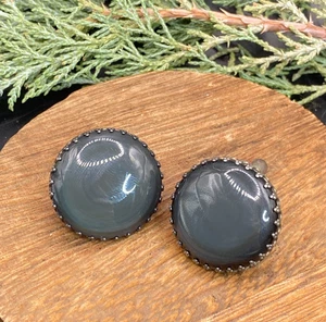 Vintage Sterling Silber grauer Selenit Mondstein in Krone Lünette, Manschettenknöpfe - Bild 1 von 8