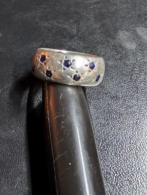 Vintage Sterling Silver Signed Noy Li Israeli Designer Wide Sapphire Band Ring 6 - Image 1 of 4