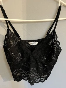 Honeydew Intimates Sheer Lace Mesh Glitter Bows Bralette Black Sz Large Romantic - Picture 1 of 8