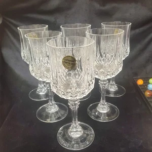 Six (6) Cristal d 'Arques Durand Crystal Longchamp Glasses Clear Water Goblets - Picture 1 of 6