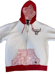 Chicago Bulls Adidas White Red Jacket Full Zip Hoodie Mens XL Jordan - Picture 1 of 10