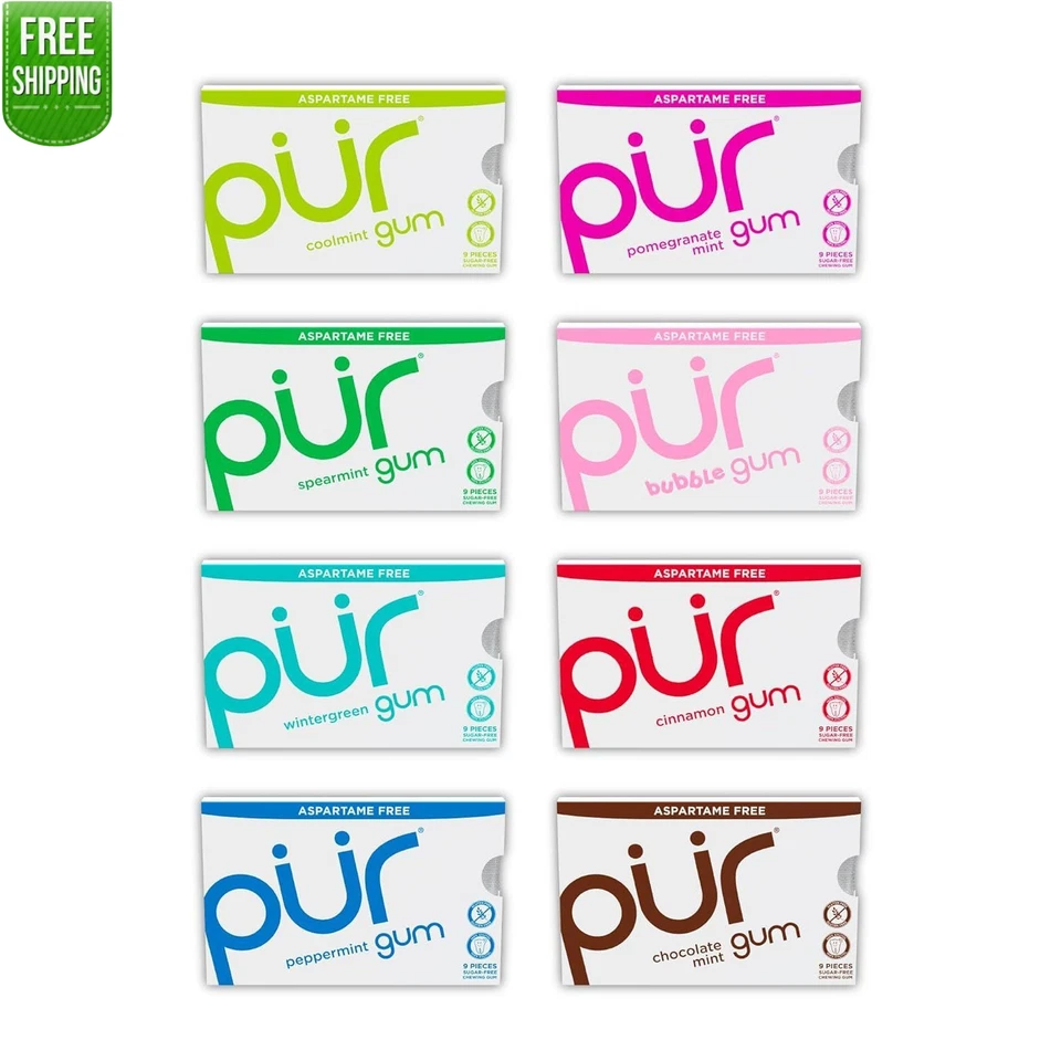 Goma PUR | Masticable sin aspartamo | 100% 9 unidades (paquete de 8), variedad  Foto 1 de 4