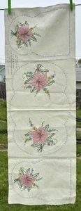 Vintage Embroidery WonderArt Applique 3 piece Buffet Set #420 Pink Lillies - Picture 1 of 7