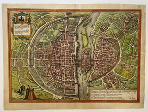 PARIS FRANCE BRAUN & HOGENBERG 1572 LARGE & RARE ANTIQUE PLAN 16TH CENTURY - Picture 1 of 10