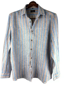 Luxure Louise Philippe 100% Linen Slim Fit Striped Long Sleeve Shirt, Men's L - Picture 1 of 12