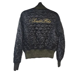 Giubbotto bomber imbottito trapuntato South Pole nero Y2K spigoloso anni 90 donna XL bordo oro - Foto 1 di 11