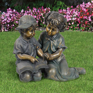 Victorian Children Boy Girl Reading Statue Brother Sister Garden Yard Sculpture