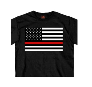 Thin Red Line USA Flag Black T-Shirt - Picture 1 of 2