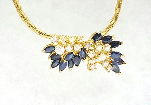 Collana ciondolo oro giallo 14 kt italiani zaffiri e diamanti 2,77 ct gioielli - Foto 1 di 3