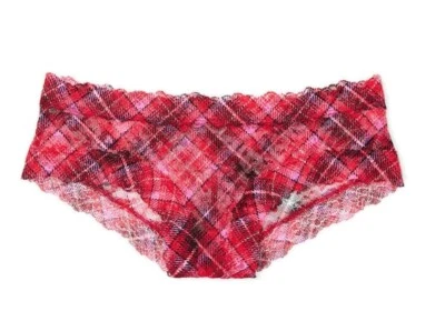 VICTORIA'S SECRET CHEEKY PANTY LACE UP PLAID STRETCH RED,BLACK SZ L  - Image 1 of 4