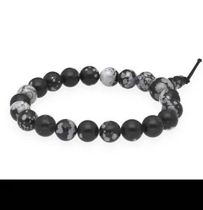 Schneeflocken-Obsidian Powerarmband Kugel-Armband Edelstein Beads Perlen 8 mm - Picture 1 of 2