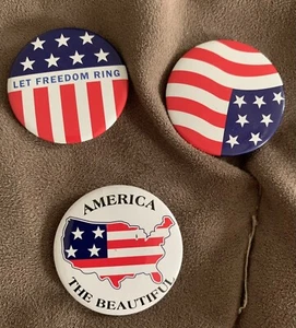 Set of 3 American Flag Pins Buttons America the Beautiful Let Freedom Ring - Picture 1 of 2