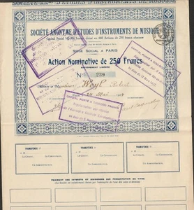 RARE => action: Société d'Etude & Construction d'INSTRUMENT DE MUSIQUE (I) - Picture 1 of 1