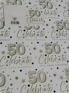 Gift Wrap 2 Sheets 50th Birthday Wrapping Paper & 1 Gift Tag 50x70cm