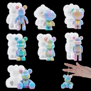 7 PCS 3D Bear Keychain Resin Mold for Epoxy Teddy Bear Pendant Silicone Mold wit - Picture 1 of 9