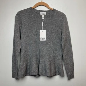 NWT Autumn Cashmere Kids Sz 14 Studded Peplum Sweater Silver Gray Ribbed Sleeve - Picture 1 of 7