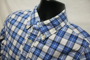 Abercrobie & Finch Muscle Mens Sz Medium Blue Plaid L/S Button Front 100% Cotton - Picture 1 of 4