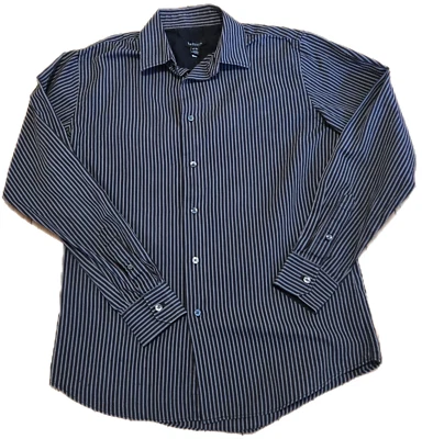 Van Heusen Button Up Shirt Men's Size Small Neck 14-14.5  Black w Gray Stripes - Image 1 of 4
