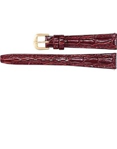 14mm Regular Burgundy Leather Crocodile Grain Semi-Padded Watch Band 2 buckles - Picture 1 of 3