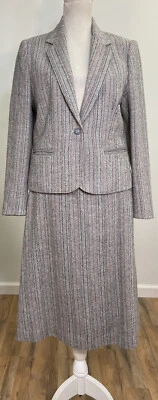 Vintage Hallelujah Gray Striped Wool Blend Skirt Blazer Suit Size 9 Japan Made - Image 1 of 4