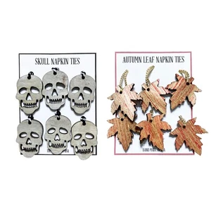 Juego de 6 servilletas de otoño de madera Acción de Gracias Halloween hechas a mano hoja o calavera - Imagen 1 de 20