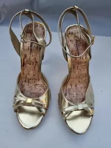 Gold strappy Shoes Designer Delicious party High Heels size 8.5 UK 6.5 Bow - Picture 1 of 12