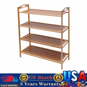 Bamboo Shoe Shelf 4 Tier Wood Entryway Storage Rack Shoe Display Organizer - Picture 1 of 12