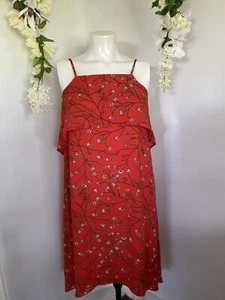 Tabitha Webb Flowered Dress Size 0 Red White Black Floral Lined Spaghetti Straps - Picture 1 of 12