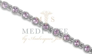 LADIES TITANIUM/LILAC SWAROVSKI CRYSTAL MAGNETIC THERAPY PAIN RELIEF BRACELET - Picture 1 of 3