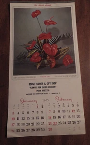 1965 Elkin NC Calendar Boose Flower and Gift Shop All 12 Months - Picture 1 of 2