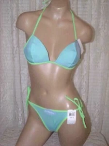 Le Mystere Halter Bikini 38B M Swimsuit Turquoise Lime New $89 - Picture 1 of 2
