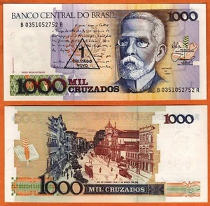 Billete de papel moneda BRASIL ND (1989) UNC 1 Cruzado Novo P- 216 sobreimpreso - Imagen 1 de 1