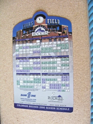 2000 Colorado Rockies Baseball Schedule Bank 1 One magnet season team Cover