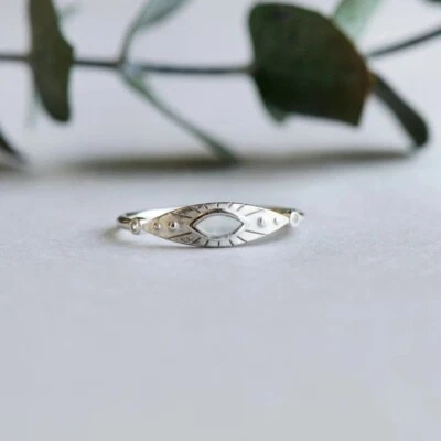 Sterling Silver Marquise Ring, Mother of Pearl Ring, 925 Sterling Silver Ring - Image 1 of 4