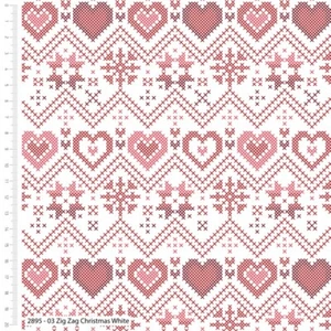 100% Cotton Fabric Stuart Hillard Christmas Zig Zag Hearts - Picture 1 of 1