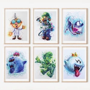 Luigi's Manison Ballpoint Pen Print Set, Nintendo Art Posters - Picture 1 of 2