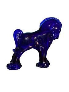 1999 HEISEY MOSSER BLUE GLASS LONGENBERGER CLYDESDALE HORSE - Picture 1 of 5