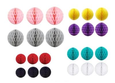 9PCs Mixed Honeycomb Paper Pom Poms Ball Wedding Party Decoration [HB] - Image 1 of 4