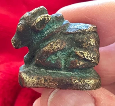 Antique India Solid Bronze Miniature Bull Figure Shiva Nandi 17th Century 1.25" - Image 1 of 4