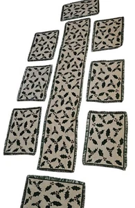 Juego de manteles individuales y hojas de acebo tejidos de Navidad con flecos - Imagen 1 de 2
