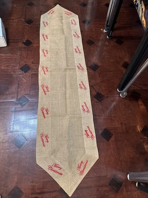 Merry Christmas Burlap Table Runner 16" x 73” - Brown Linen Backed - Image 1 of 4