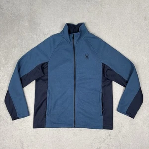 Spyder Jacket Mens Large Blue Full Zip Pockets Long Sleeve Waffle Logo Spider - Picture 1 of 14