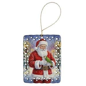 Caroline's Treasures Green Quaker Parrot Santa Claus Porcelain Ornament FNT1193C - Picture 1 of 3